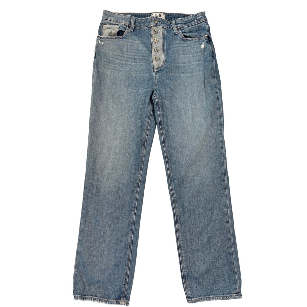 Paige Sarah Straight Ankle Jeans Womens 30 Blue Medium Wash Button Fly High Rise
